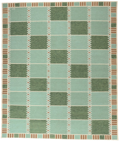 12 x 15 Scandinavian Modern Green Swedish Inspired Kilim Rug 31317
