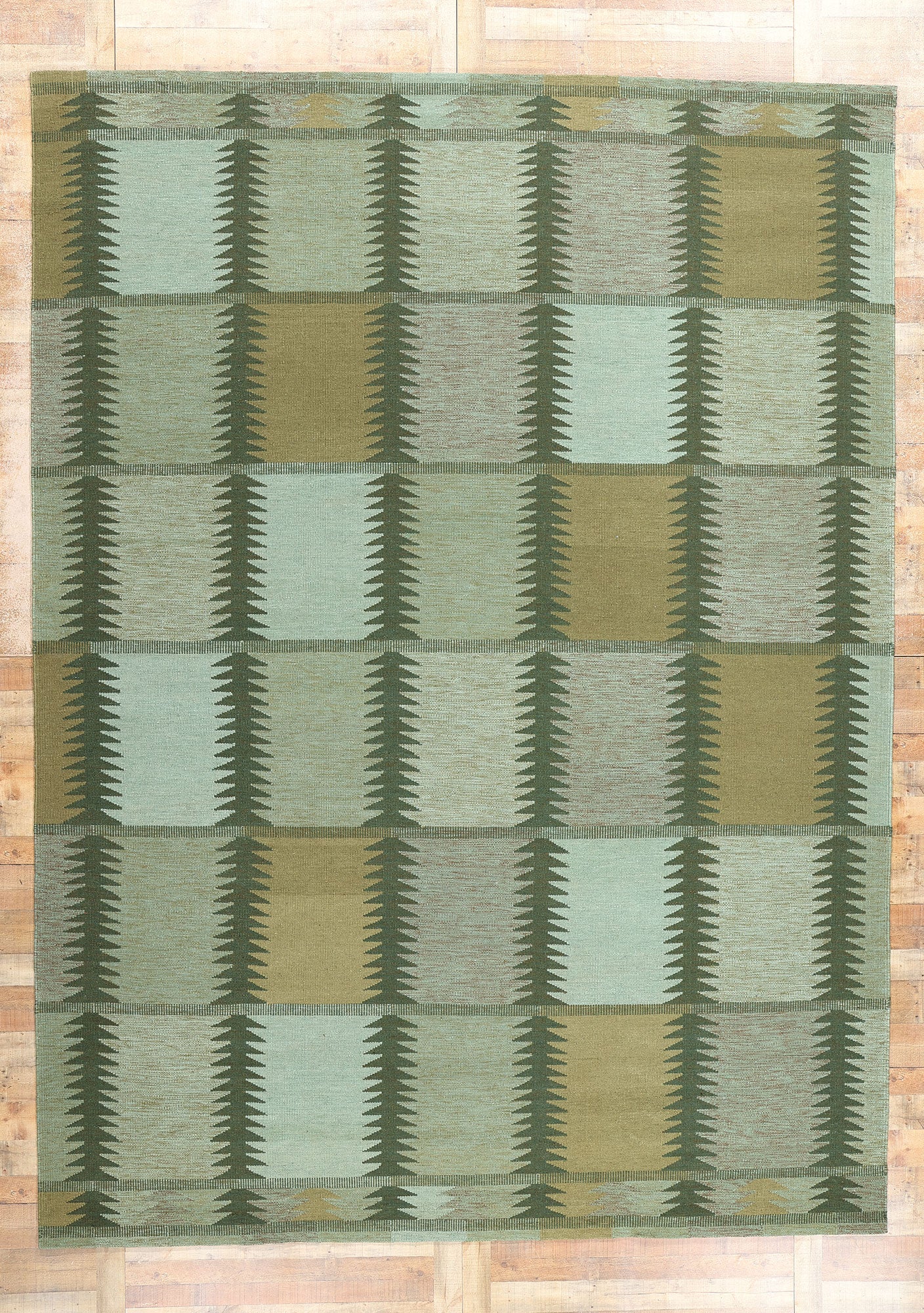 10 x 14 Scandinavian Modern Green Swedish Inspired Kilim Rug 31119