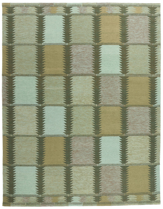 9 x 12 Scandinavian Modern Green Swedish Inspired Kilim Rug 31120