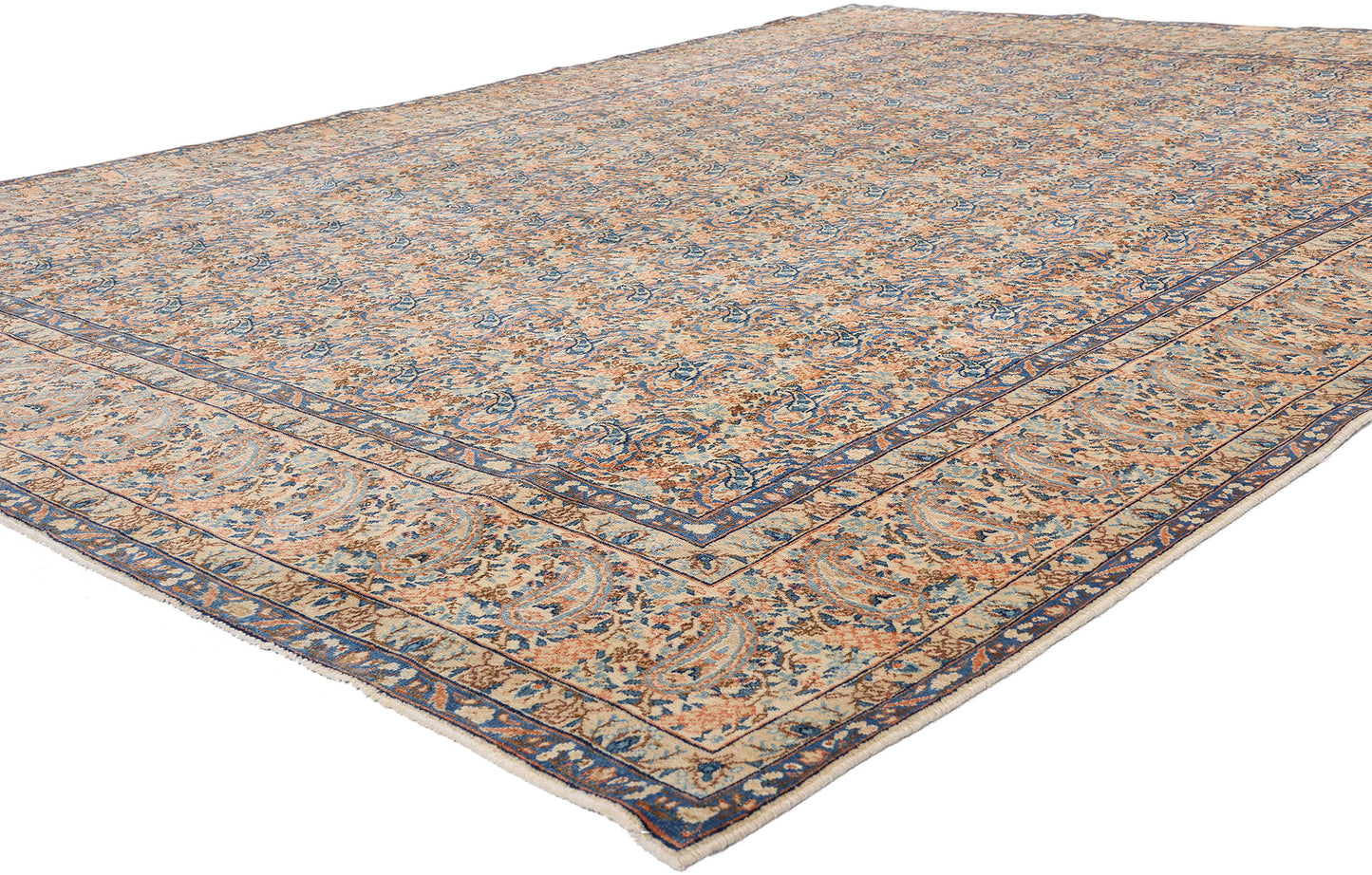 8 x 11 Distressed Beige Antique Persian Kashan Rug 61525