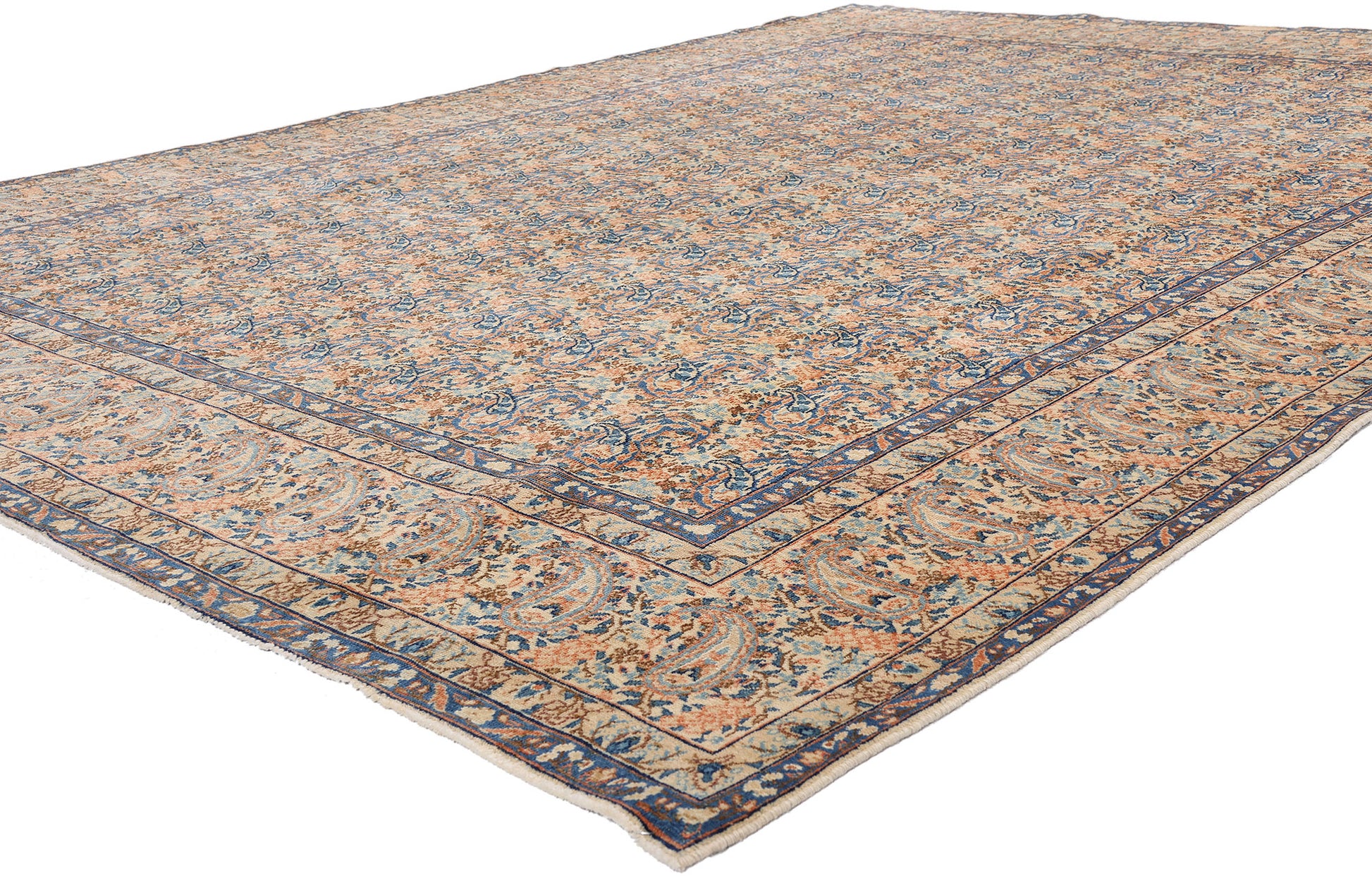 8 x 11 Distressed Beige Antique Persian Kashan Rug 61525