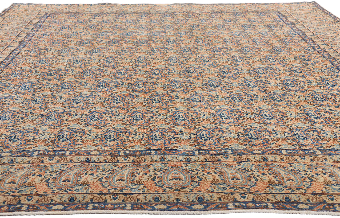 8 x 11 Distressed Beige Antique Persian Kashan Rug 61525