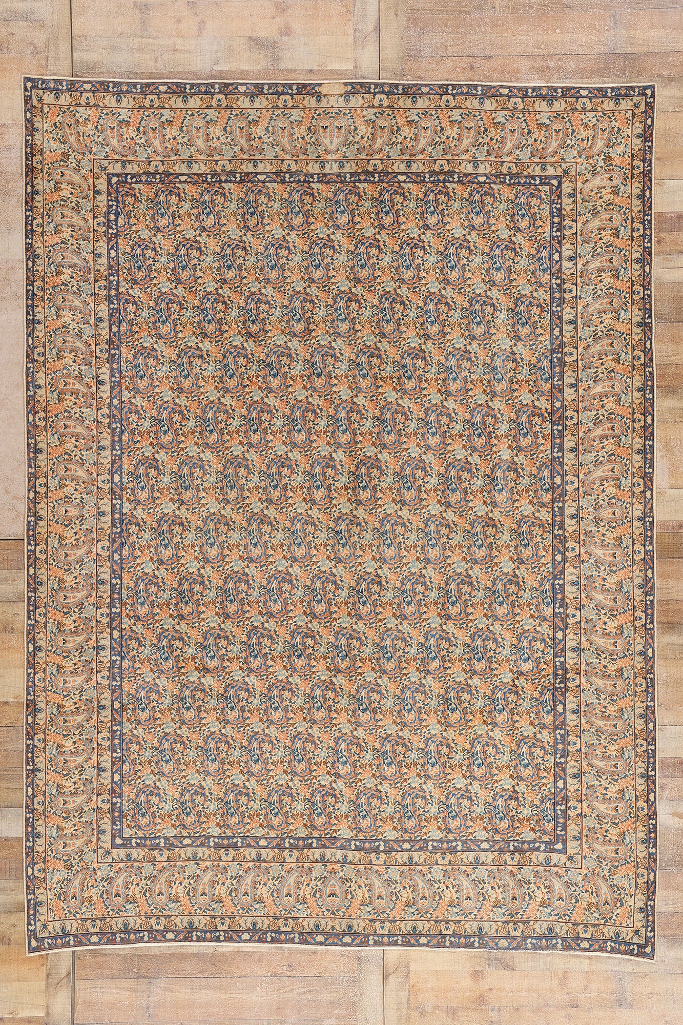 8 x 11 Distressed Beige Antique Persian Kashan Rug 61525
