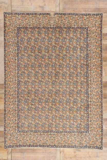 8 x 11 Distressed Beige Antique Persian Kashan Rug 61525