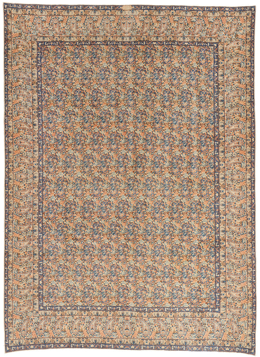 8 x 11 Distressed Beige Antique Persian Kashan Rug 61525