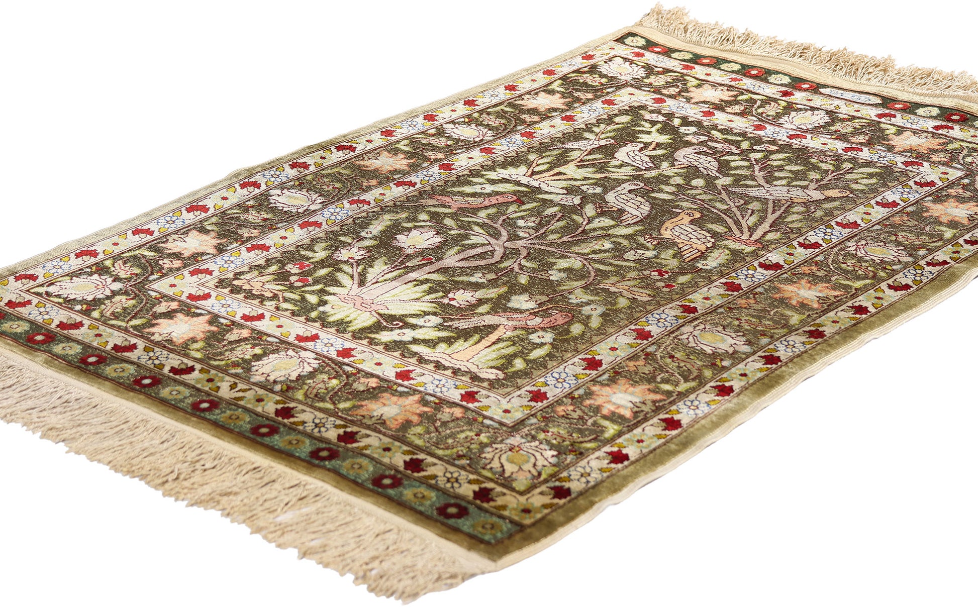 2 x 3 Earth-Tone Vintage Turkish Silk Hereke Rug 79321