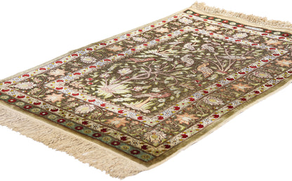 2 x 3 Earth-Tone Vintage Turkish Silk Hereke Rug 79321