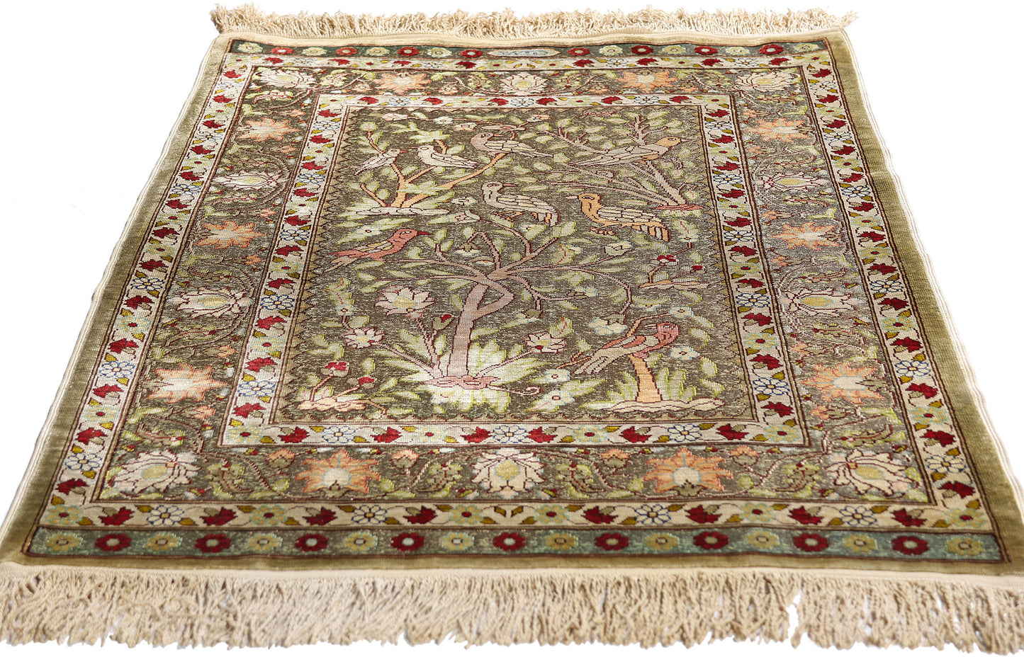 2 x 3 Earth-Tone Vintage Turkish Silk Hereke Rug 79321