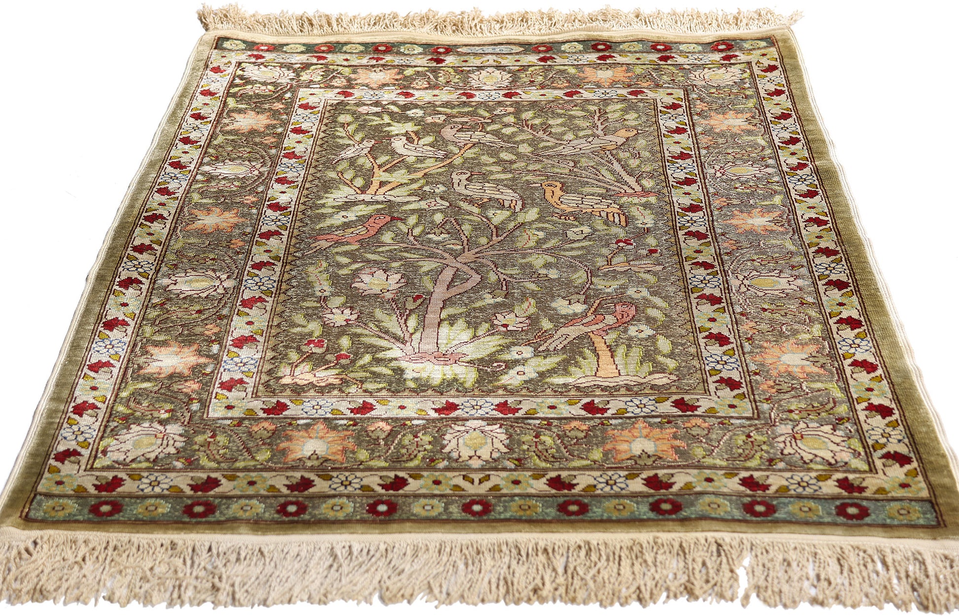 2 x 3 Earth-Tone Vintage Turkish Silk Hereke Rug 79321