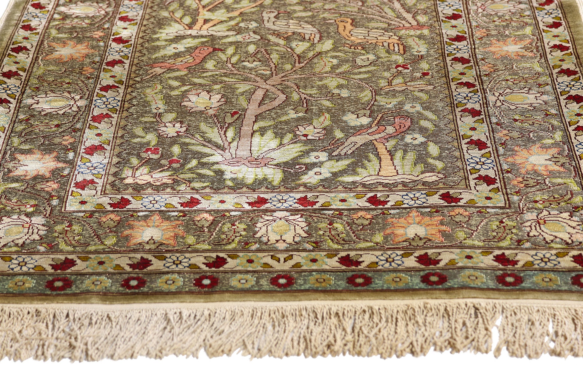 2 x 3 Earth-Tone Vintage Turkish Silk Hereke Rug 79321