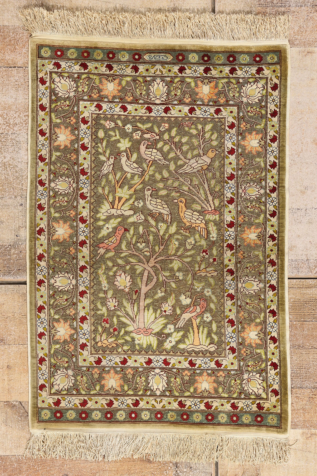 2 x 3 Earth-Tone Vintage Turkish Silk Hereke Rug 79321