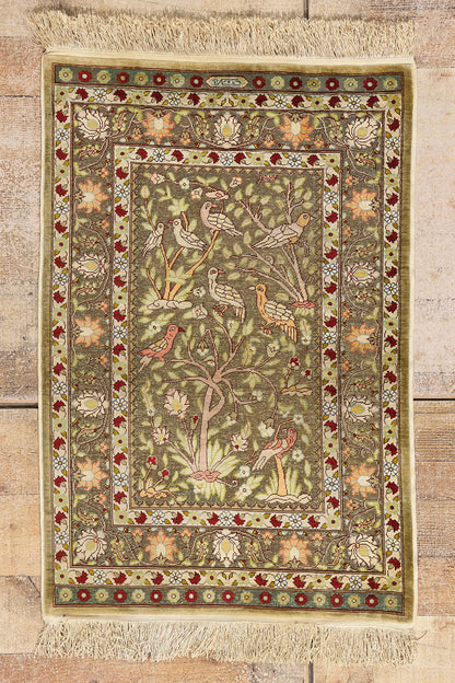 2 x 3 Earth-Tone Vintage Turkish Silk Hereke Rug 79321
