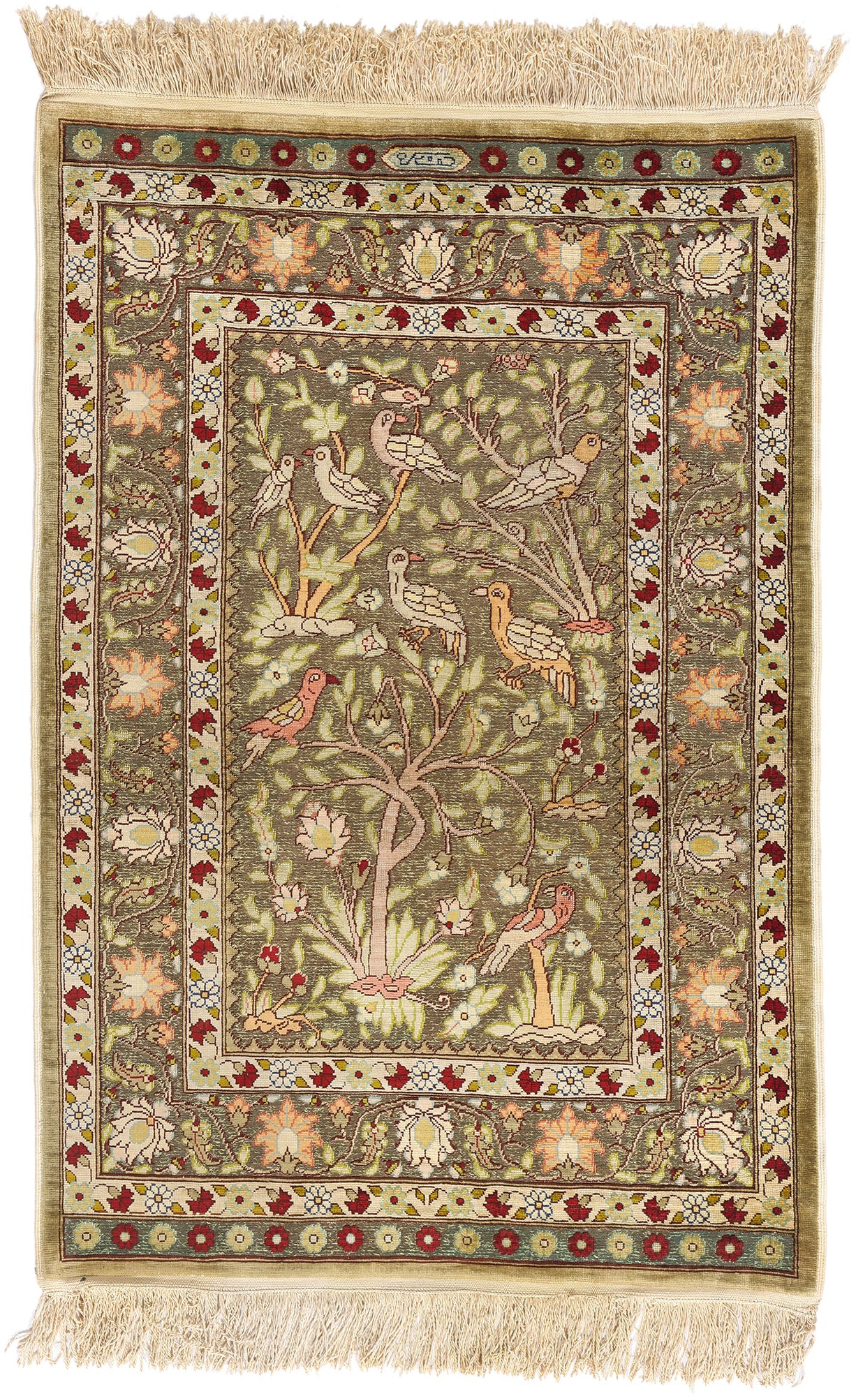 2 x 3 Earth-Tone Vintage Turkish Silk Hereke Rug 79321