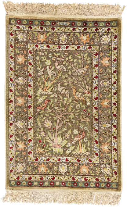 2 x 3 Earth-Tone Vintage Turkish Silk Hereke Rug 79321