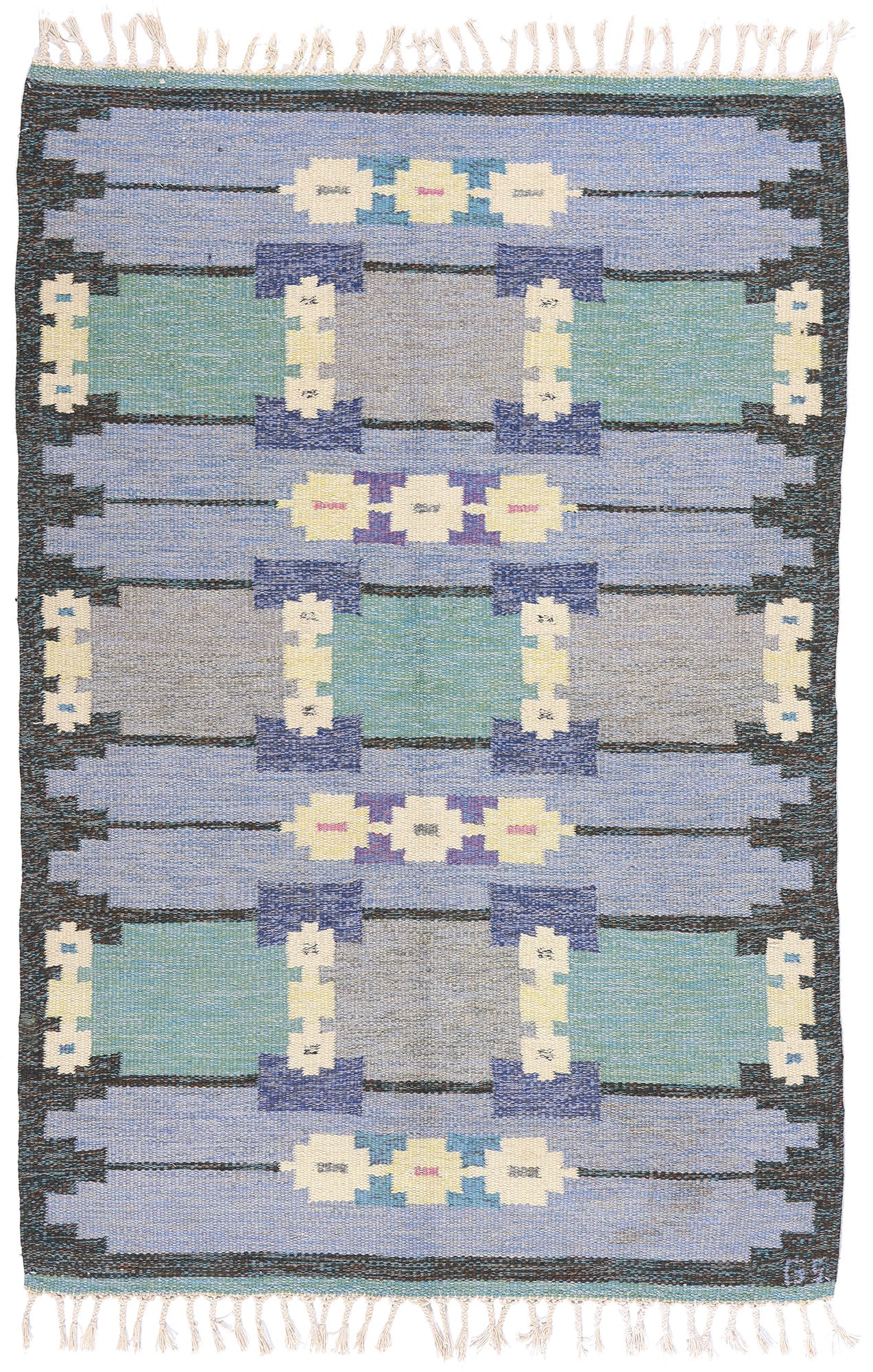 4 x 7 Sverker Greuholm Vintage Swedish Rollakan Rug 79057