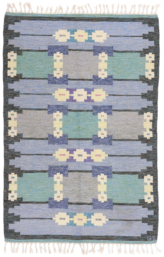 4 x 7 Sverker Greuholm Vintage Swedish Rollakan Rug 79057