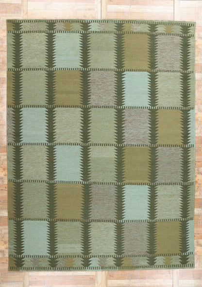 10 x 14 Scandinavian Modern Green Swedish Inspired Kilim Rug 31117