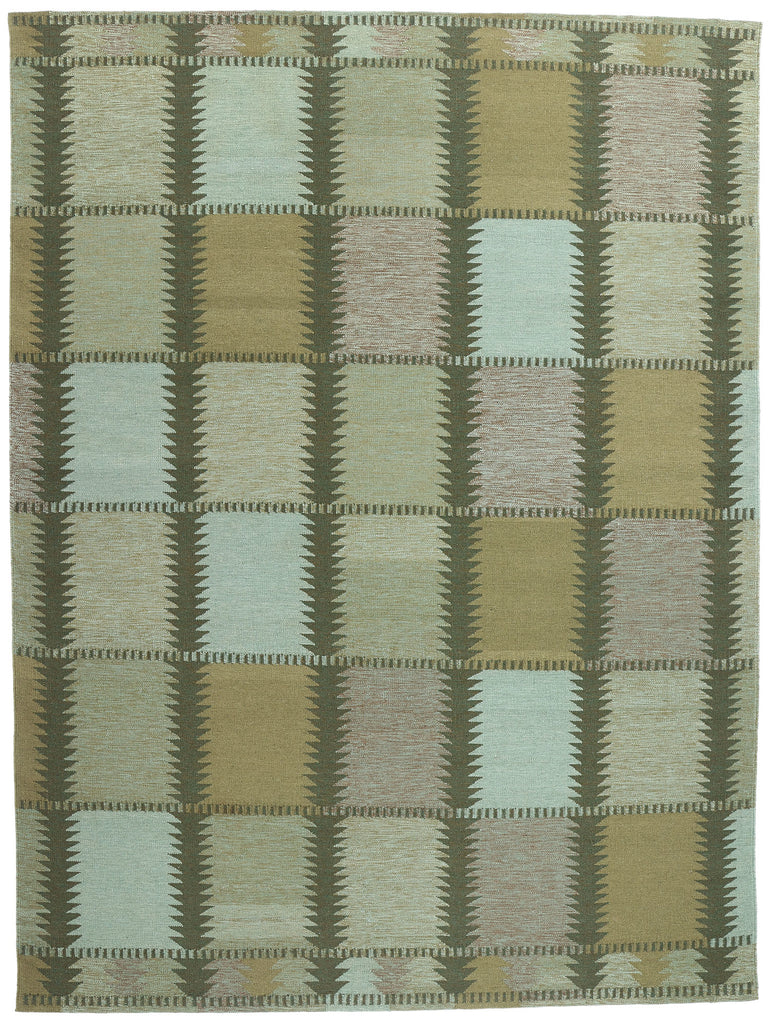 10 x 14 Scandinavian Modern Green Swedish Inspired Kilim Rug 31117