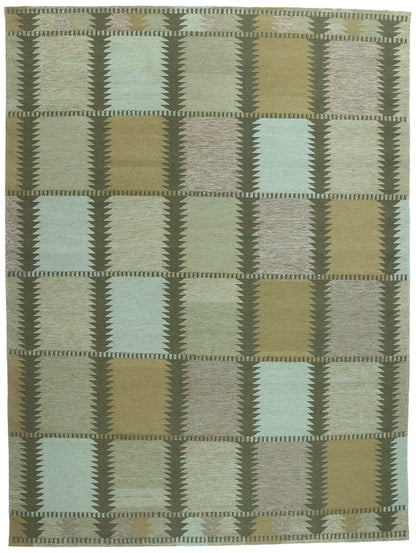 10 x 14 Scandinavian Modern Green Swedish Inspired Kilim Rug 31117