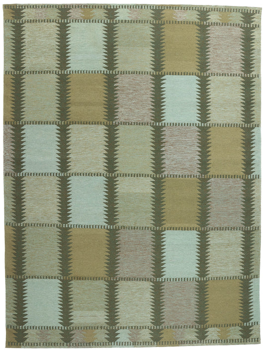 10 x 14 Scandinavian Modern Green Swedish Inspired Kilim Rug 31117