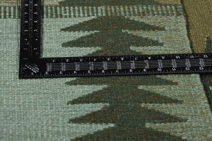 9 x 12 Scandinavian Modern Green Swedish Inspired Kilim Rug 31118