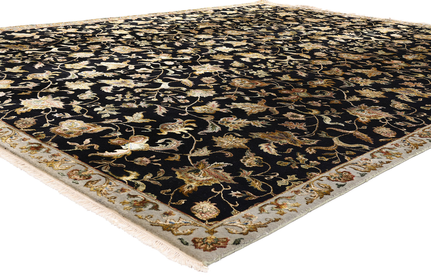 9 x 12 Black Vintage Floral Indian Rug 76873