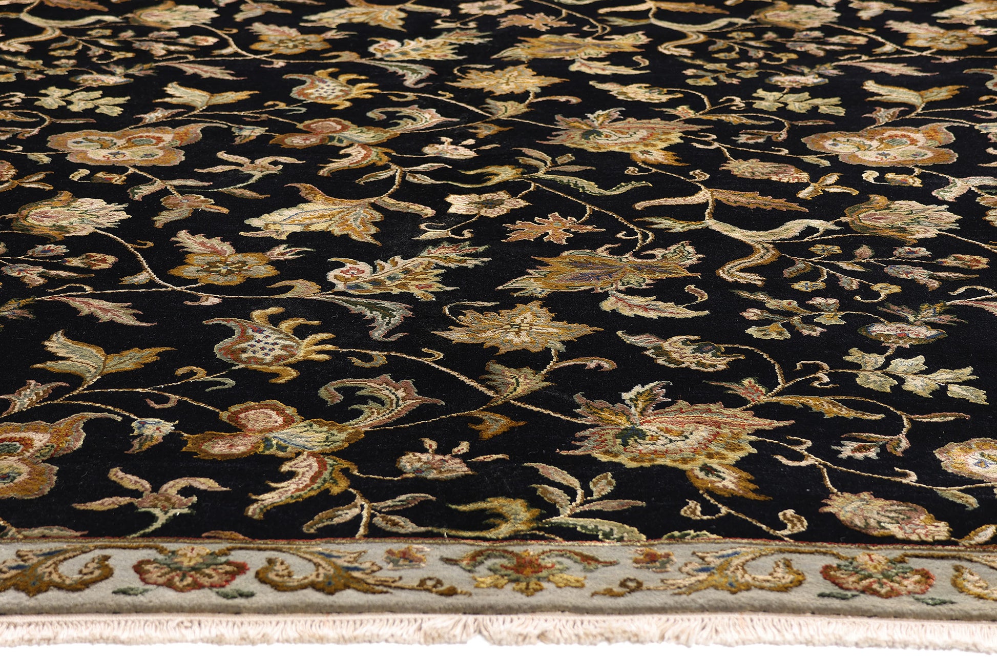 9 x 12 Black Vintage Floral Indian Rug 76873