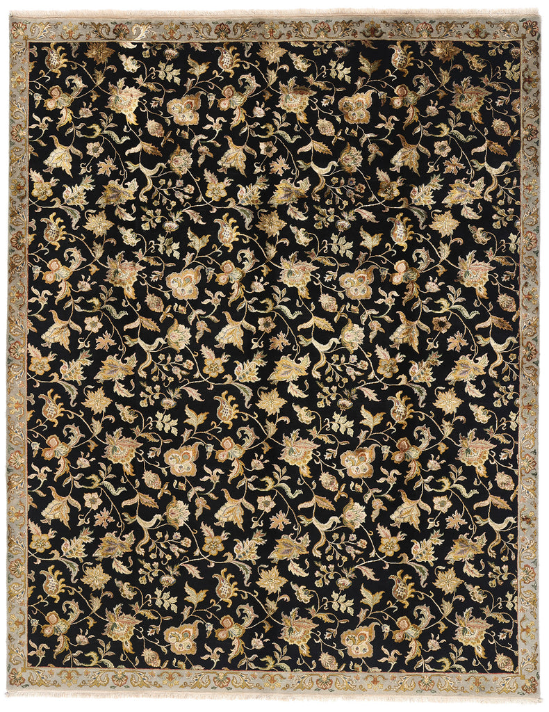 9 x 12 Black Vintage Floral Indian Rug 76873