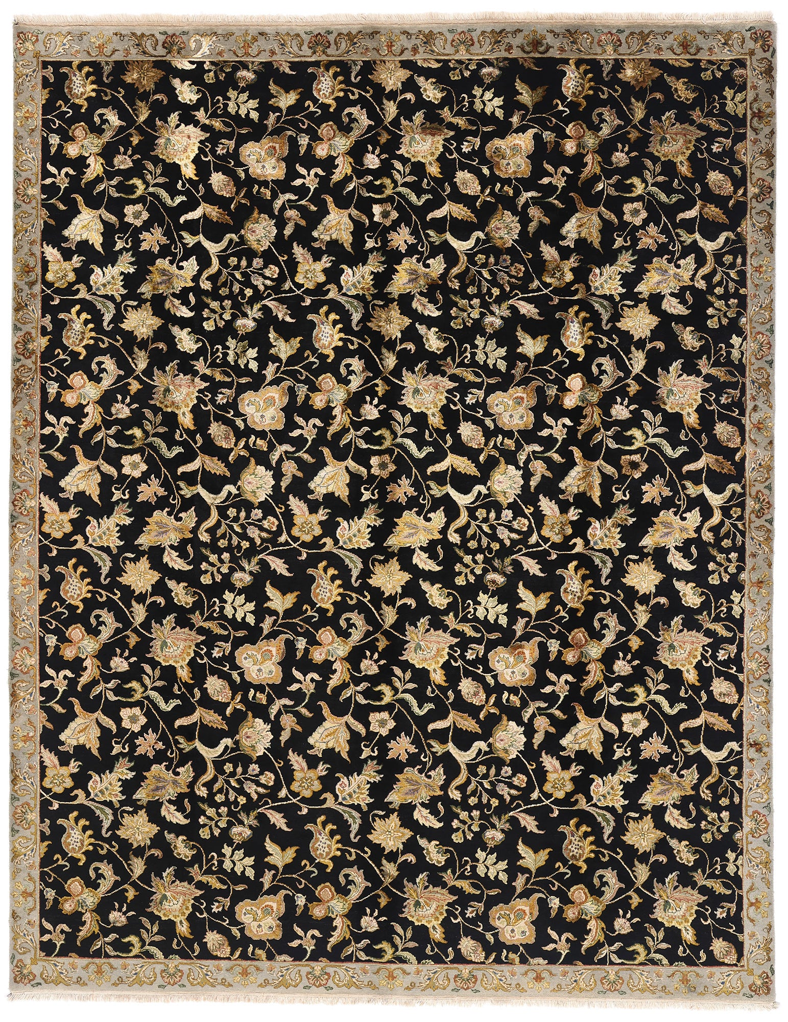 9 x 12 Black Vintage Floral Indian Rug 76873