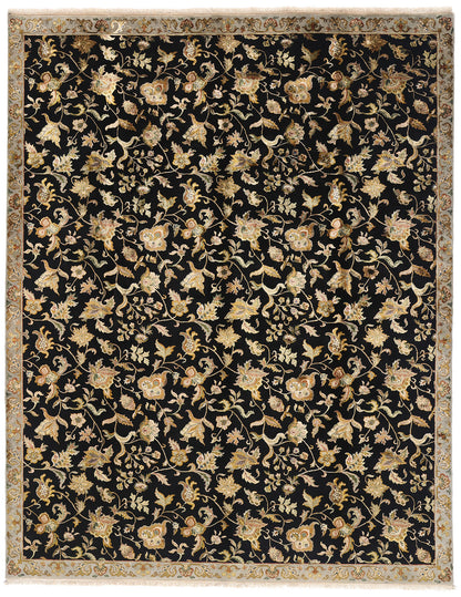 9 x 12 Black Vintage Floral Indian Rug 76873