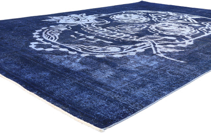 8 x 11 Blue Vintage Overdyed Skull Rug 80433