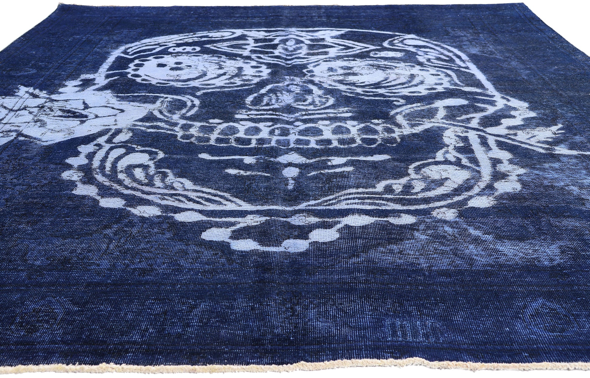 8 x 11 Blue Vintage Overdyed Skull Rug 80433