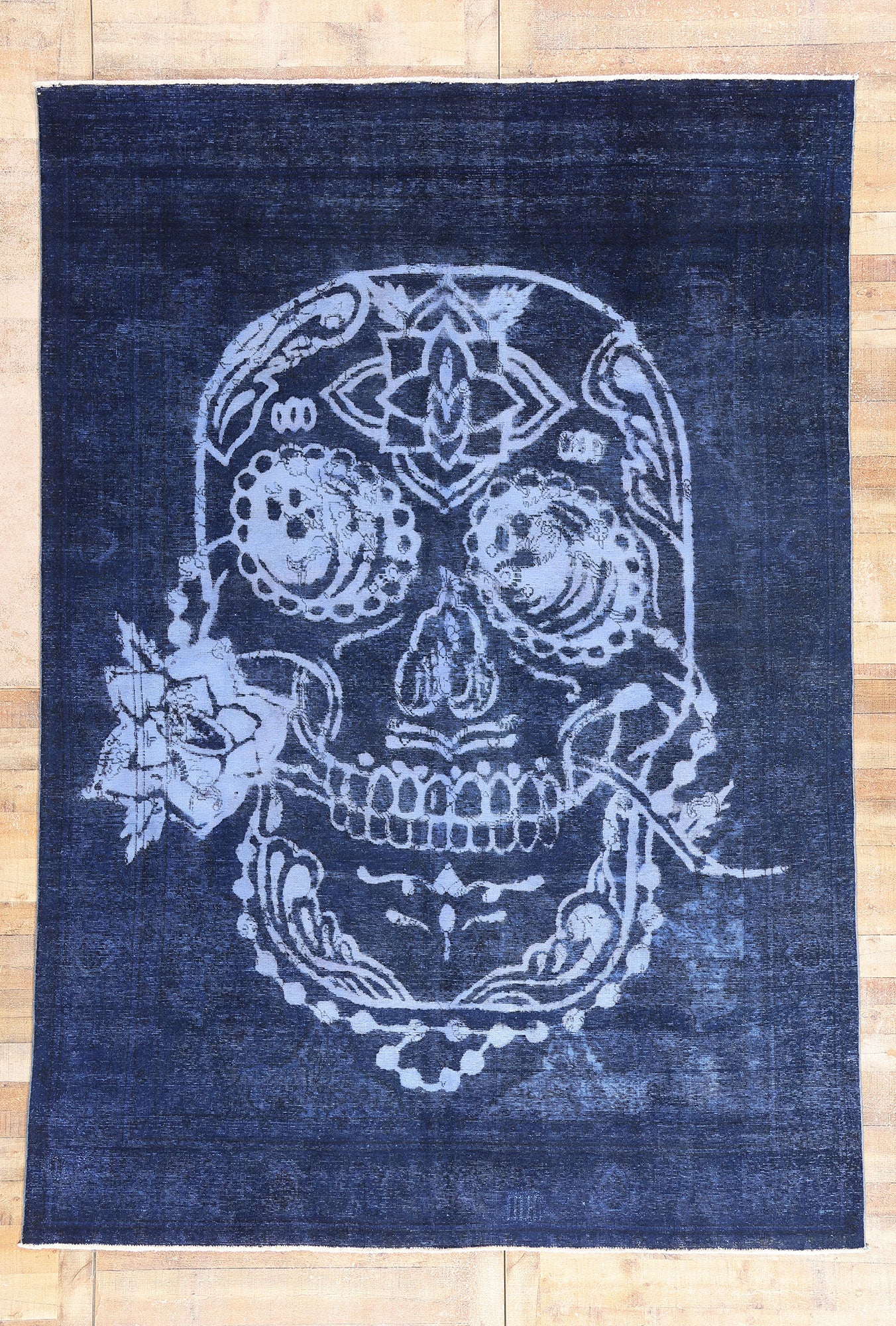 8 x 11 Blue Vintage Overdyed Skull Rug 80433