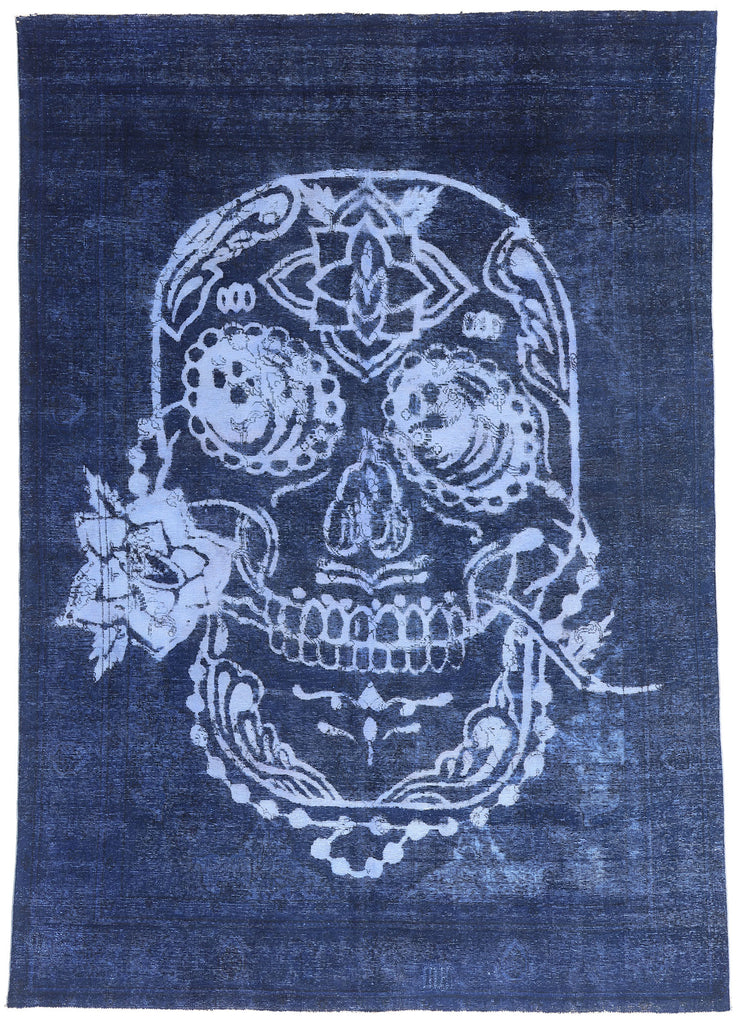 8 x 11 Blue Vintage Overdyed Skull Rug 80433