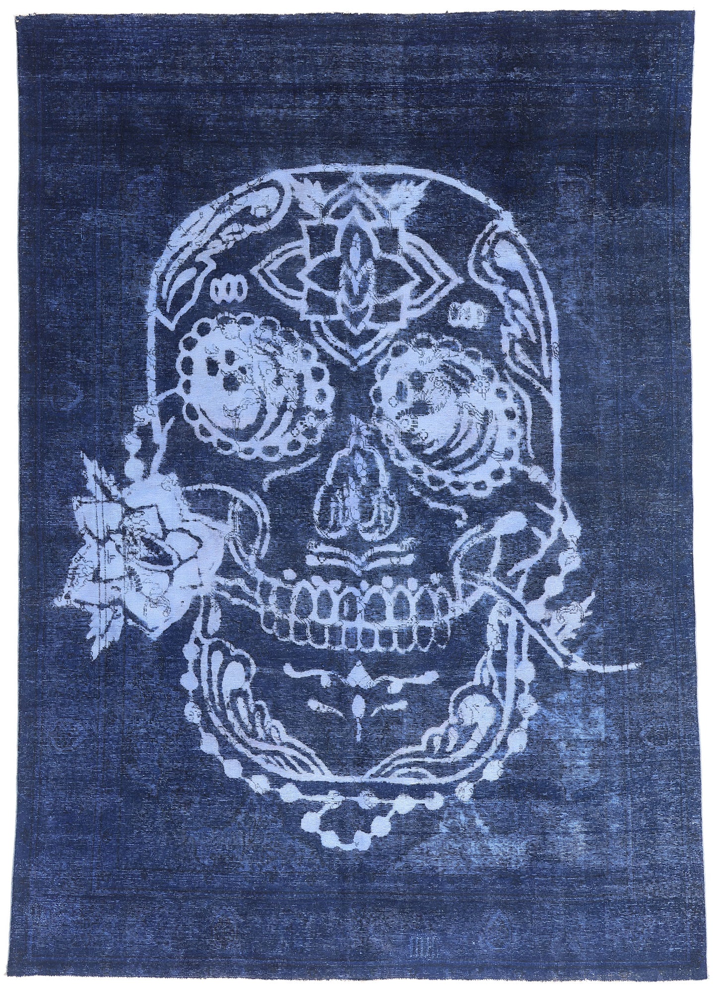 8 x 11 Blue Vintage Overdyed Skull Rug 80433