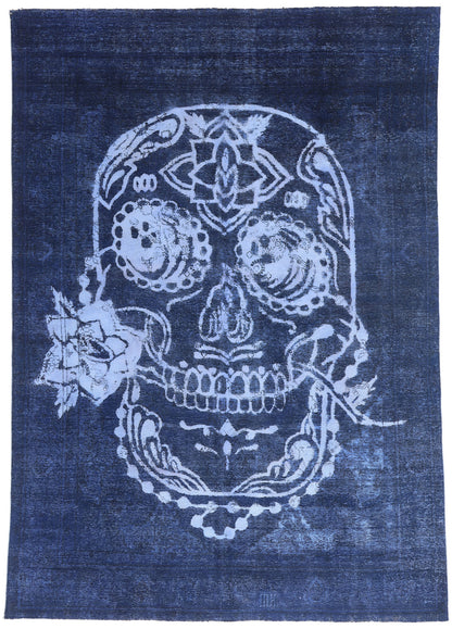 8 x 11 Blue Vintage Overdyed Skull Rug 80433