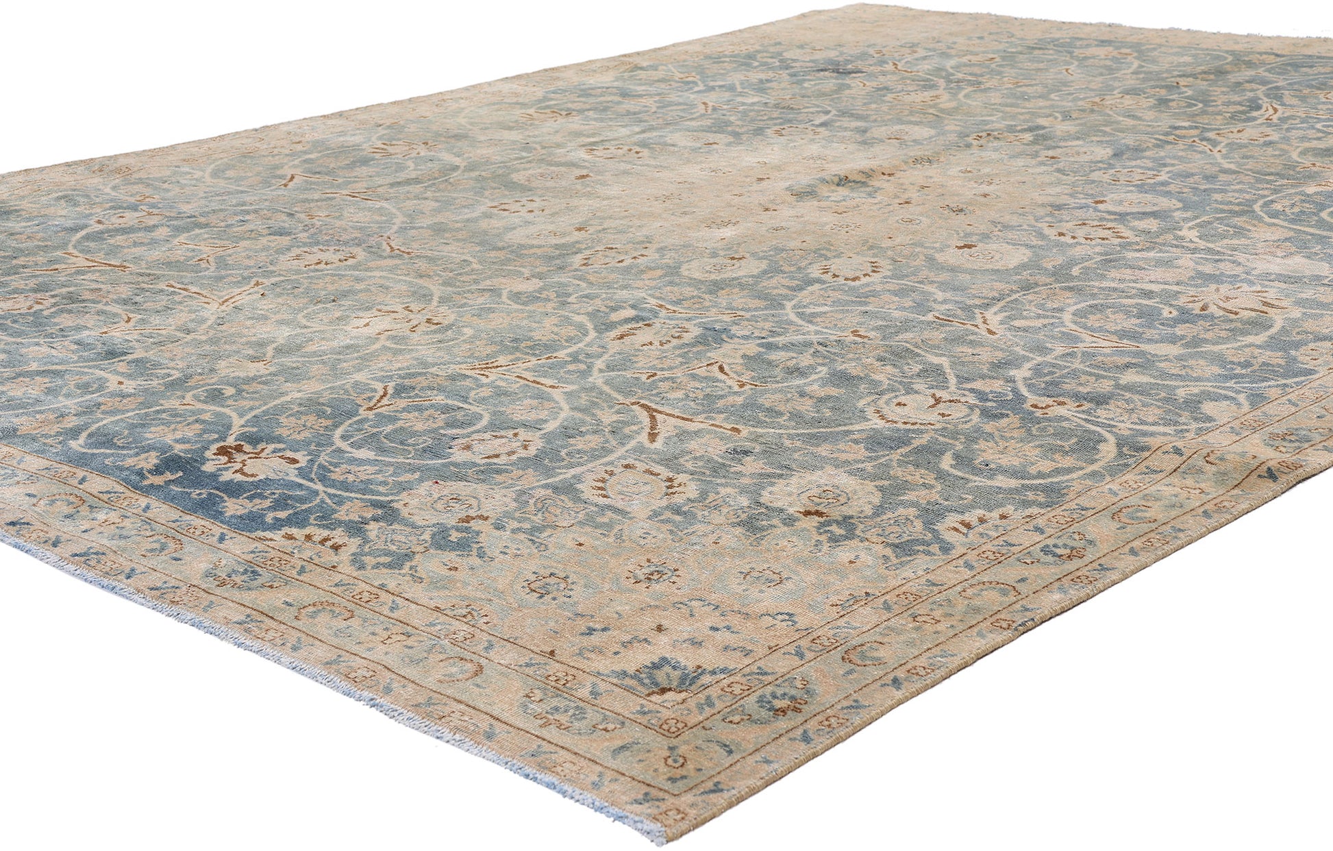 7 x 9 Blue Vintage Persian Kashan Rug 61390