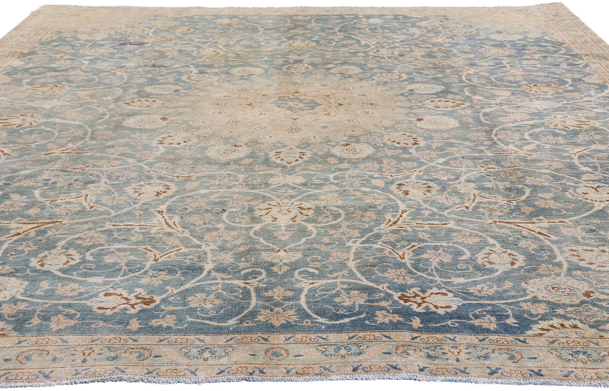 7 x 9 Blue Vintage Persian Kashan Rug 61390