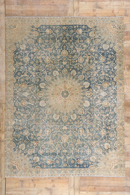7 x 9 Blue Vintage Persian Kashan Rug 61390