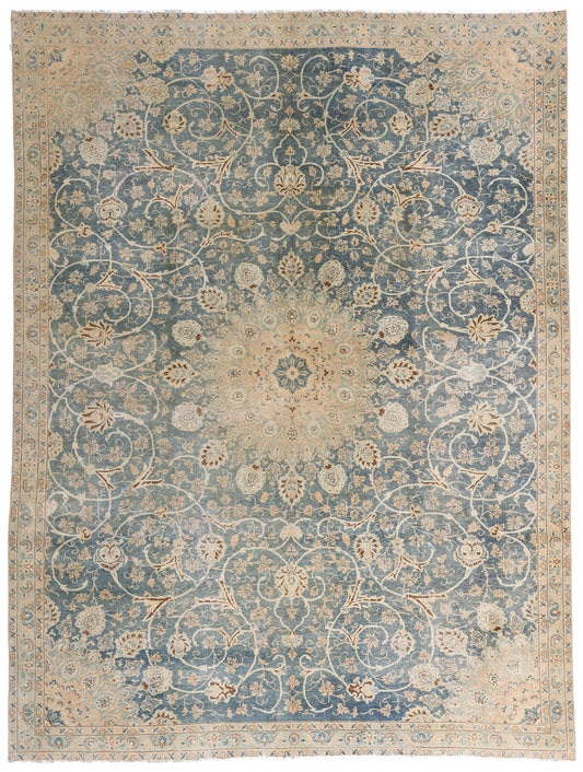 7 x 9 Blue Vintage Persian Kashan Rug 61390
