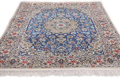 4 x 6 Vintage Blue Persian Nain Rug 79139