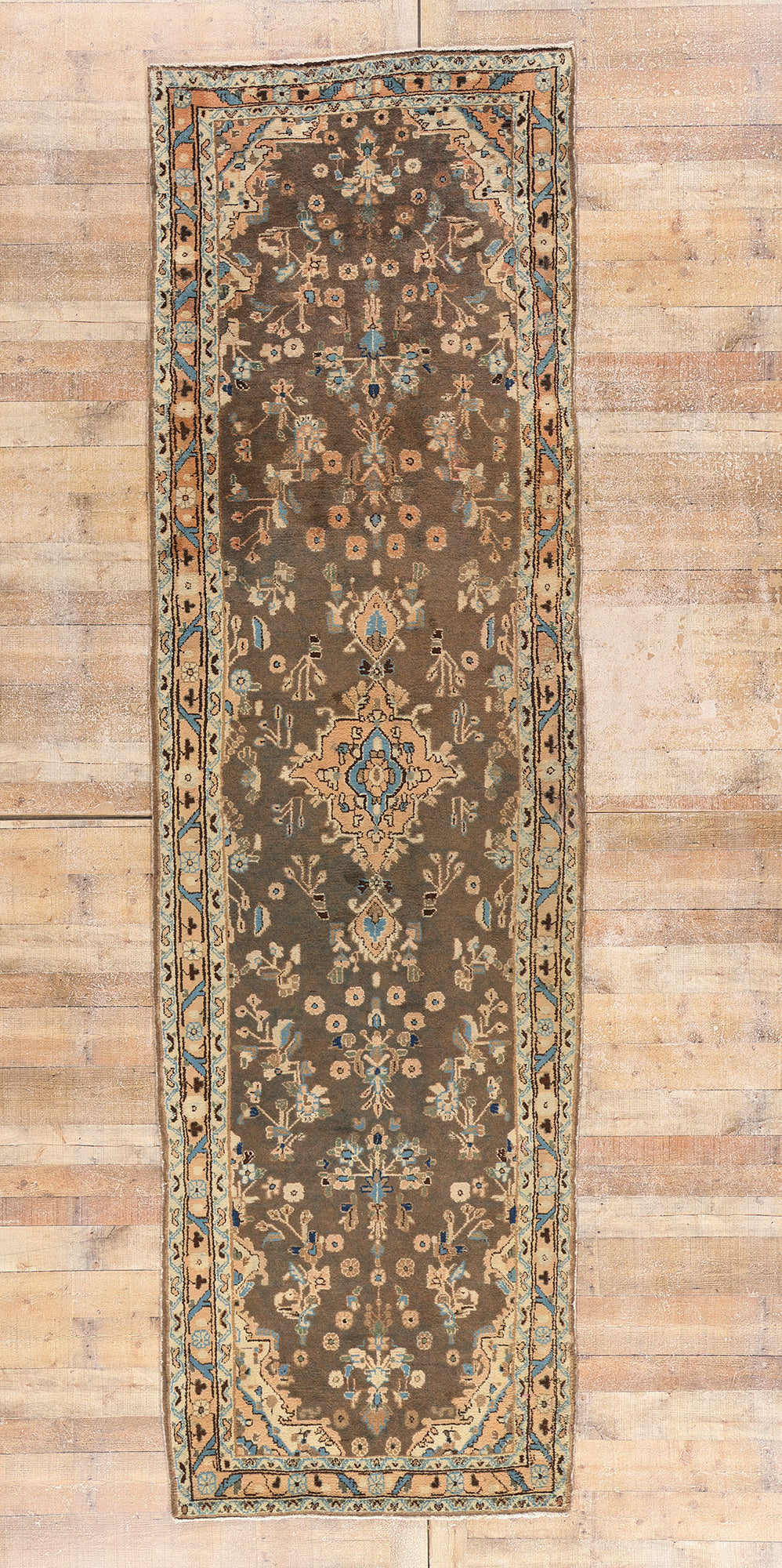 4 x 13 Earth-Tone Vintage Persian Hamadan Rug 79288