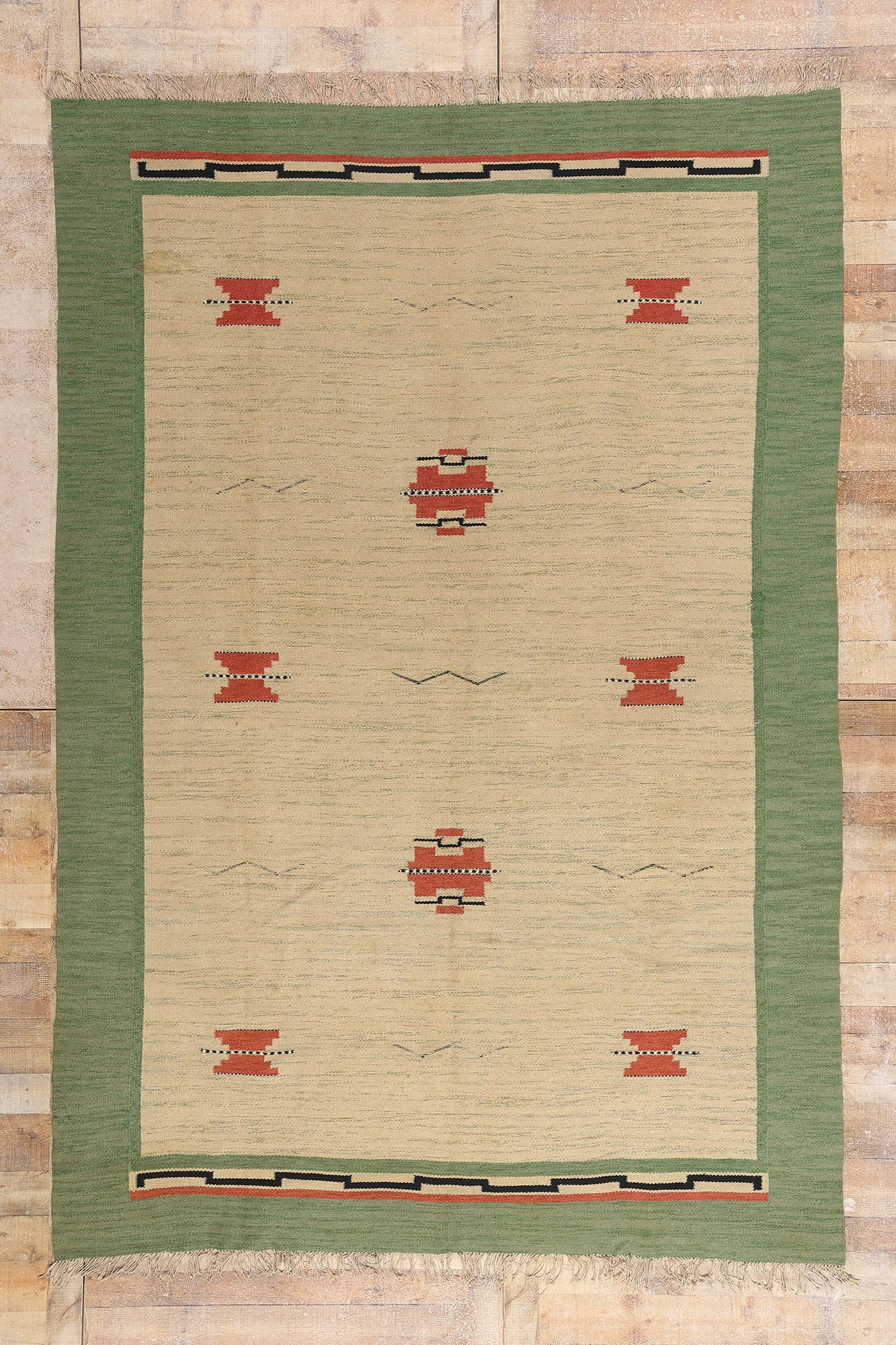 8 x 11 - Beige Vintage Finnish Rollakan Rug - 79356