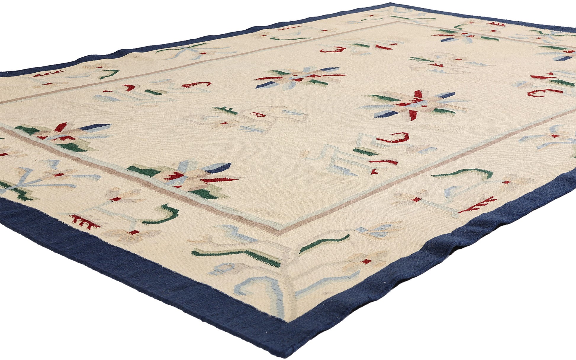 6 x 9 Ivory Vintage Indian Floral Dhurrie Rug 79301