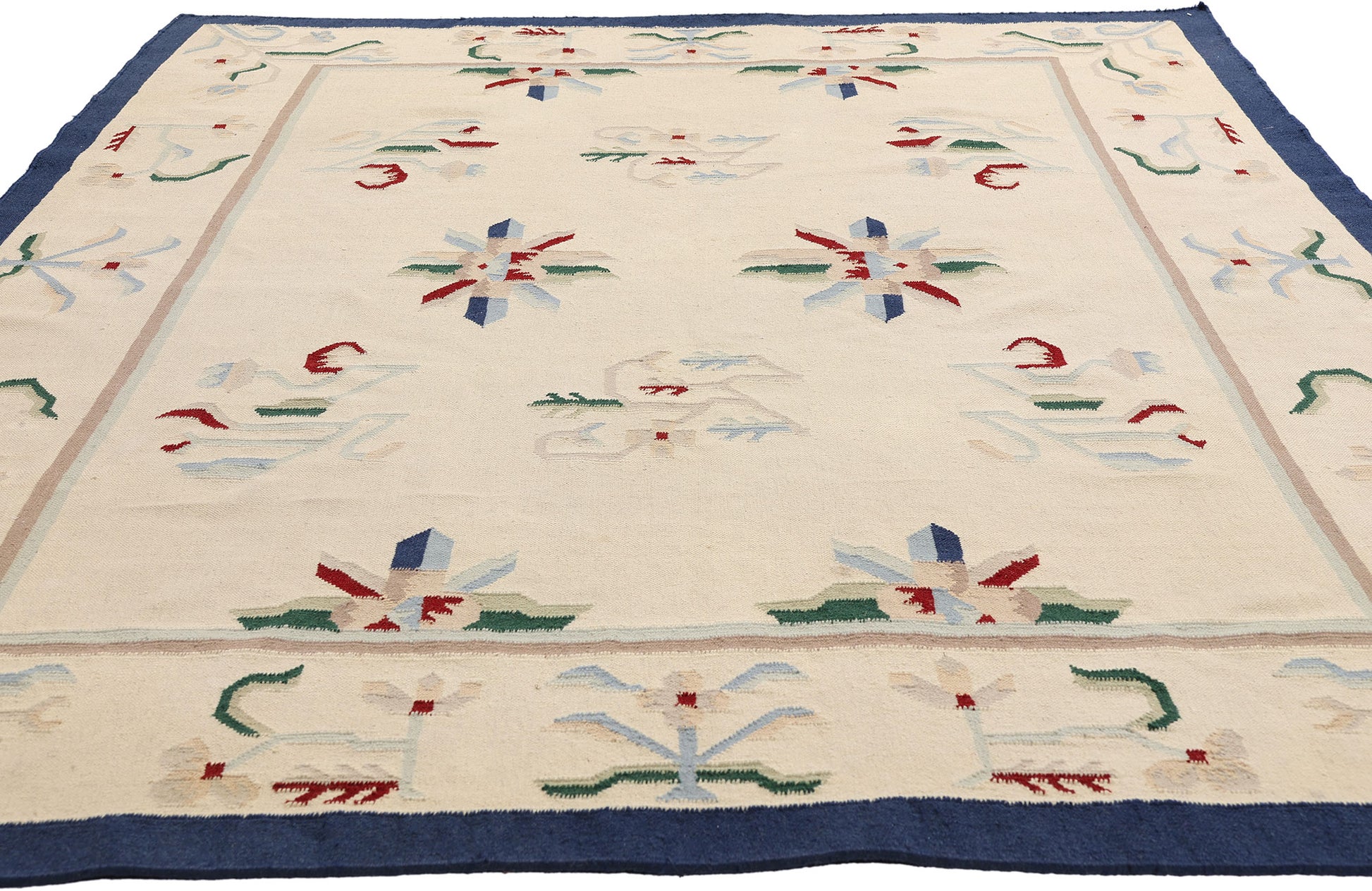 6 x 9 Ivory Vintage Indian Floral Dhurrie Rug 79301