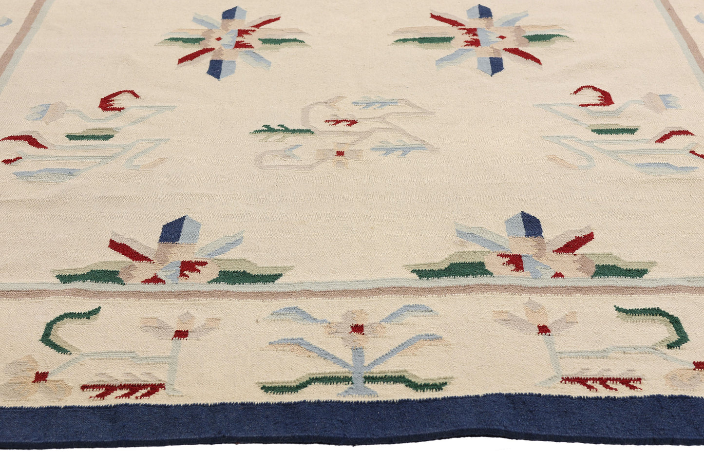 6 x 9 Ivory Vintage Indian Floral Dhurrie Rug 79301
