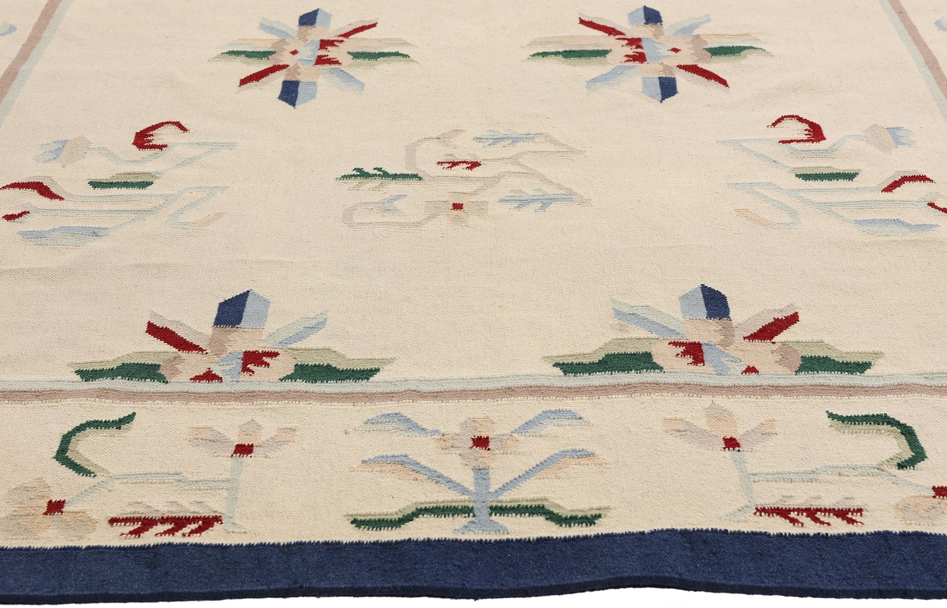 6 x 9 Ivory Vintage Indian Floral Dhurrie Rug 79301