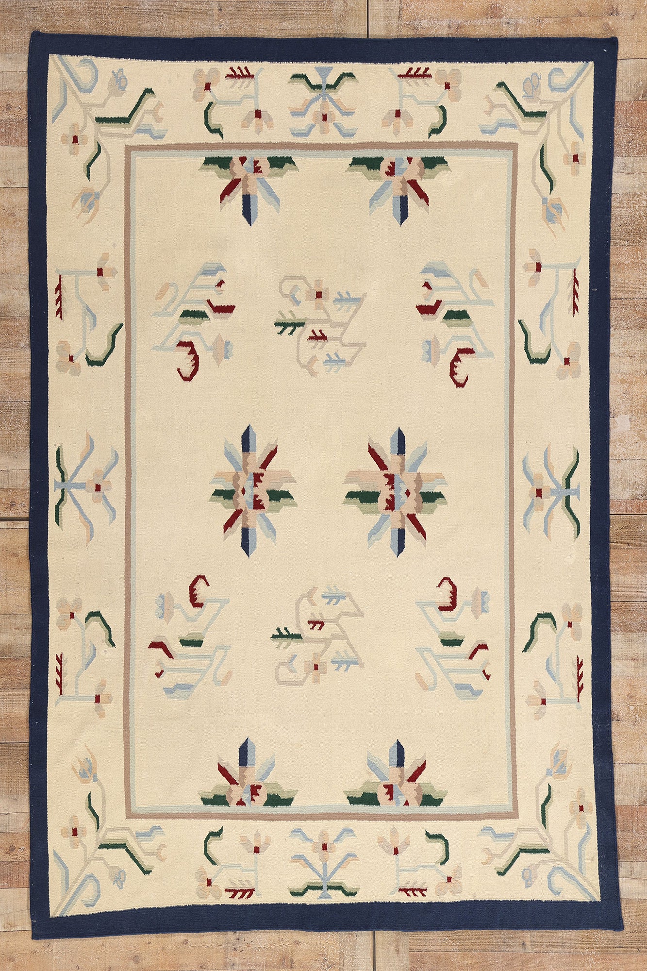6 x 9 Ivory Vintage Indian Floral Dhurrie Rug 79301