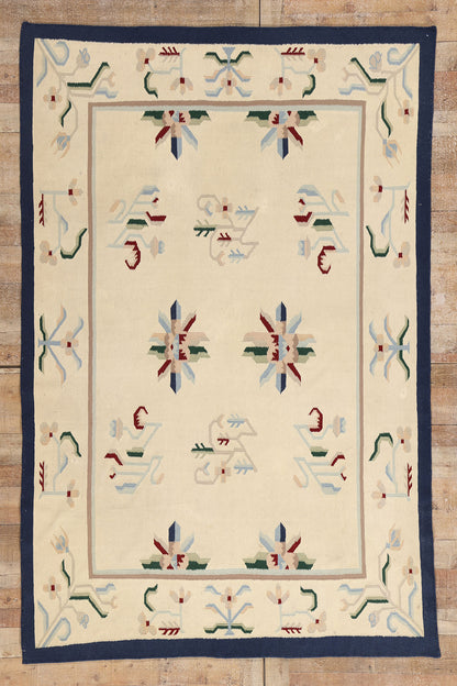6 x 9 Ivory Vintage Indian Floral Dhurrie Rug 79301