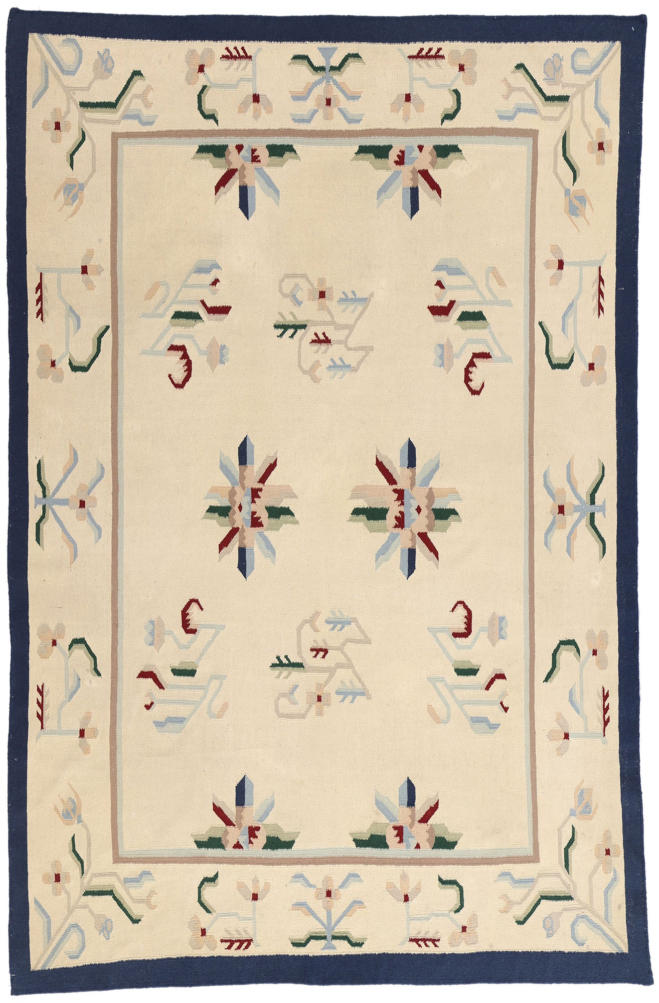 6 x 9 Ivory Vintage Indian Floral Dhurrie Rug 79301